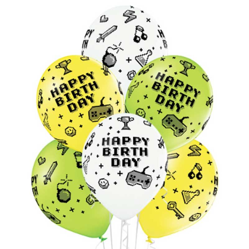 11 inch-es Happy Birthday Gamer Szülinapi Lufi (6 db/csomag)