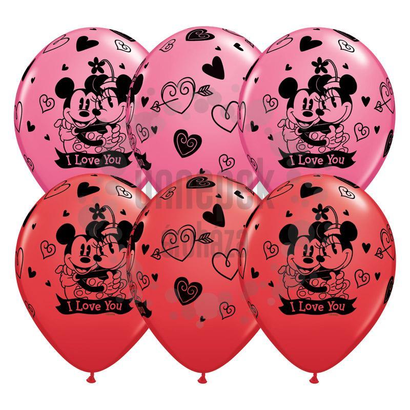 11 inch-es Mickey & Minnie I Love You Red & Rose Szerelmes Lufi (25 db/csomag)