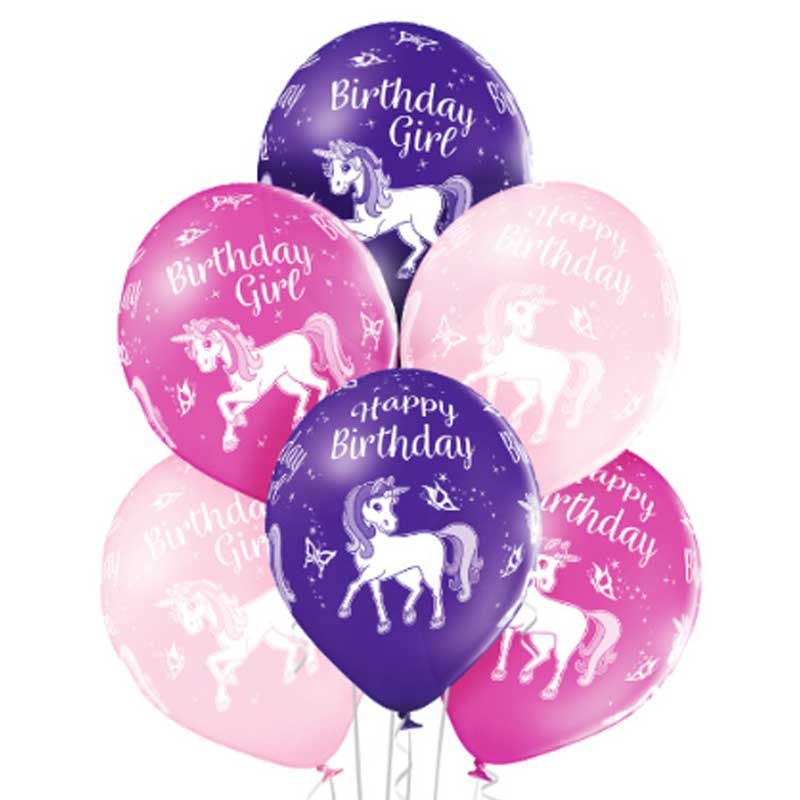 11 inch-es Unikornis - Happy Birthday Unicorn Szülinapi Lufi (6 db/csomag)