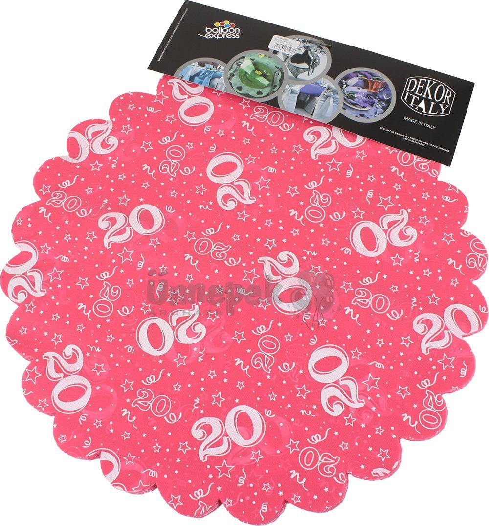 20-as Pink Szülinapi Kerek Dekorációs Textil - 48 cm-es, 24 db-os