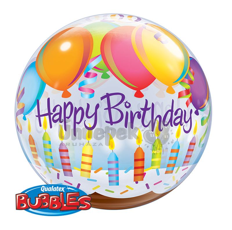 22 inch-es Birthday Balloons & Candles Szülinapi Héliumos Bubbles Lufi