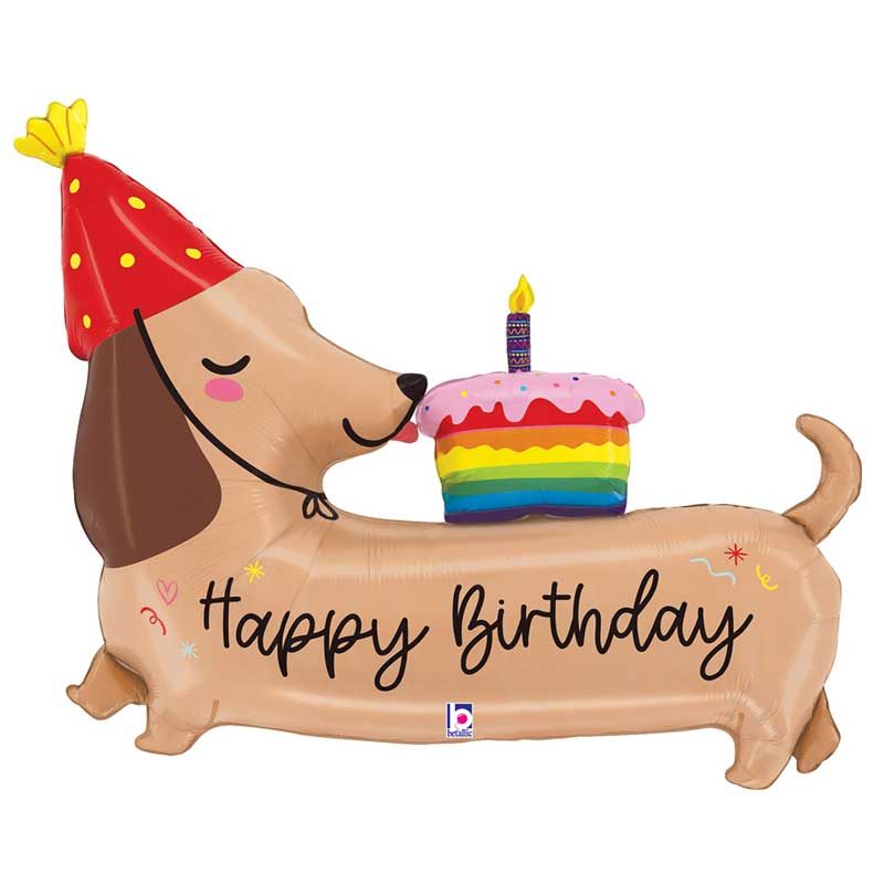 43 inch-es Tacskós Mintás - Dachsund Happy Birthday Szülinapi Fólia Lufi