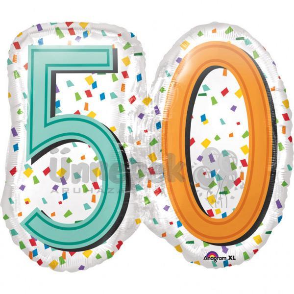 50-es Rainbow Birthday Szülinapi Számos Super Shape Fólia Lufi