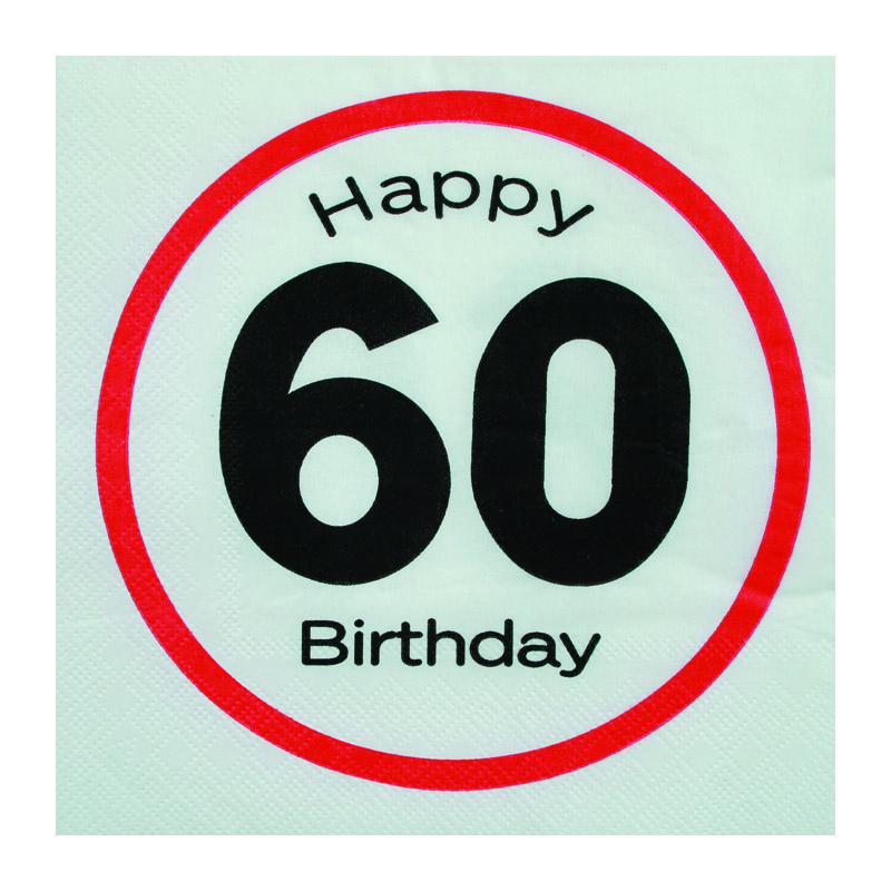 Happy Birthday 60-as Sebességkorlátozó Szülinapi Parti Szalvéta - 33 x 33 cm, 20 db-o