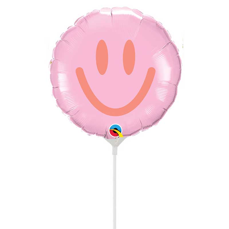 Vidám Pink–Korall Smiles Levegős Fólia Lufi Pálcán, 23 cm