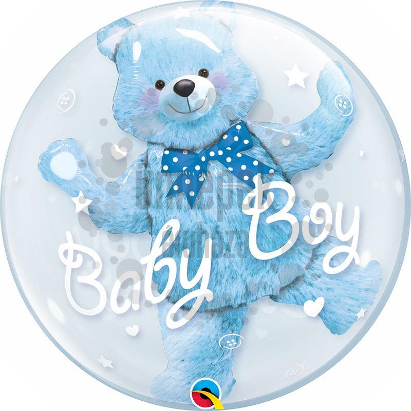 24 inch-es Baby Blue Bear Double Bubble Héliumos Lufi Babaszületésre