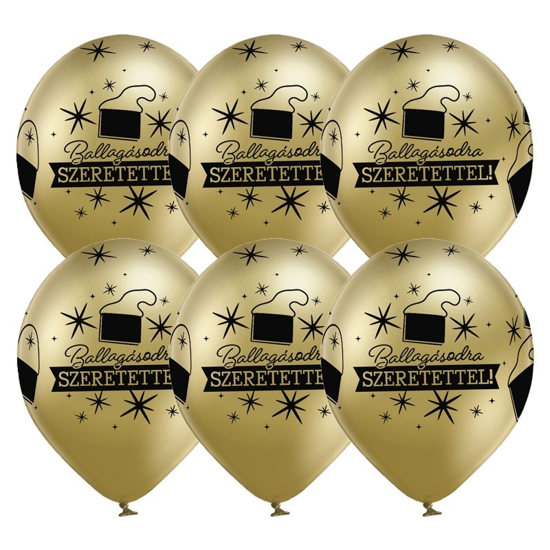 11 inch-es Ballagásodra Szeretettel Chrome Arany Lufi Ballagásra (6 db/csomag)