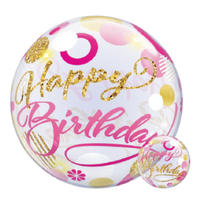 22 inch-es Birthday Pink & Gold Dots Szülinapi Bubble Lufi