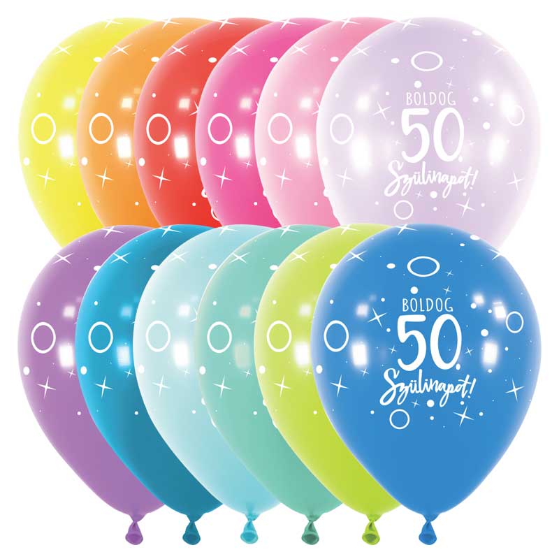 11 inch-es Boldog 50. Szülinapot Assortment Szülinapi Lufi (25 db/csomag)