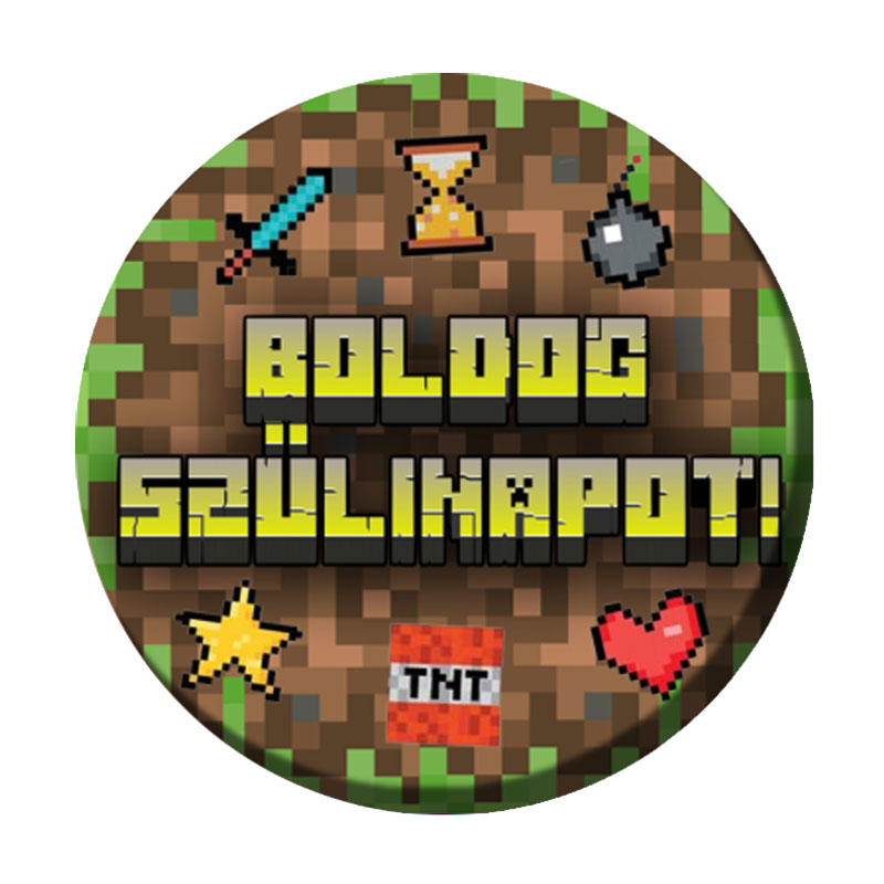 Boldog Szülinapot Pixel Mintás Szülinapi Kitűző - 5,5 cm