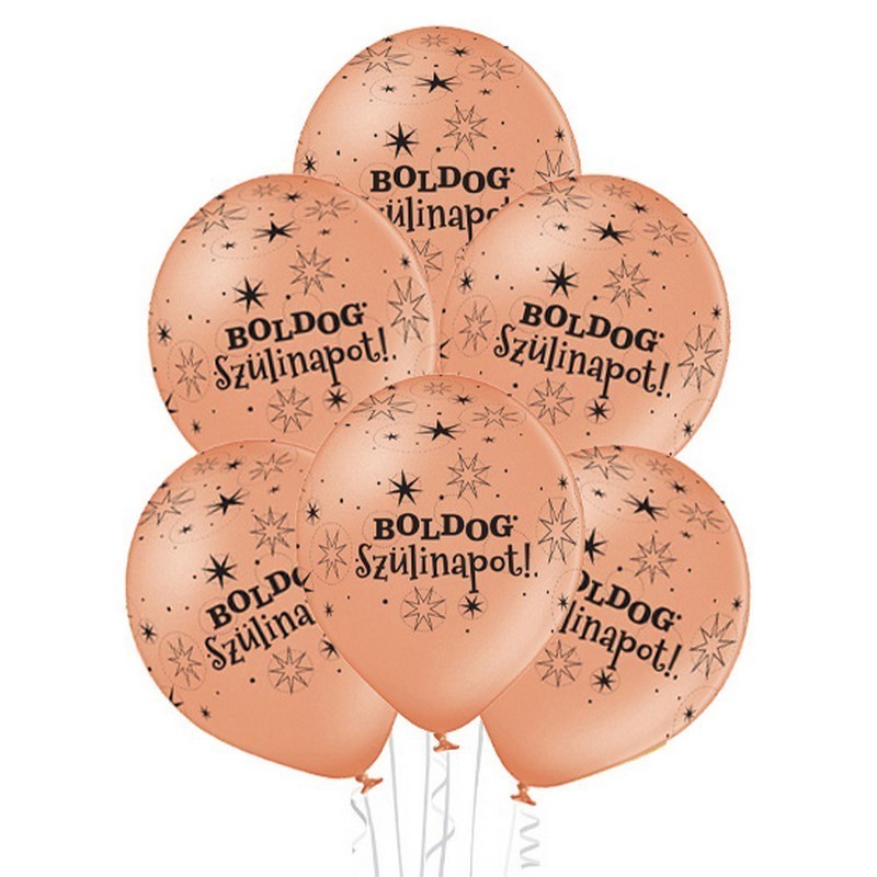 11 inch-es Boldog Szülinapot Feliratú Sparkle Rosegold Szülinapi Lufi (6 db/csomag)