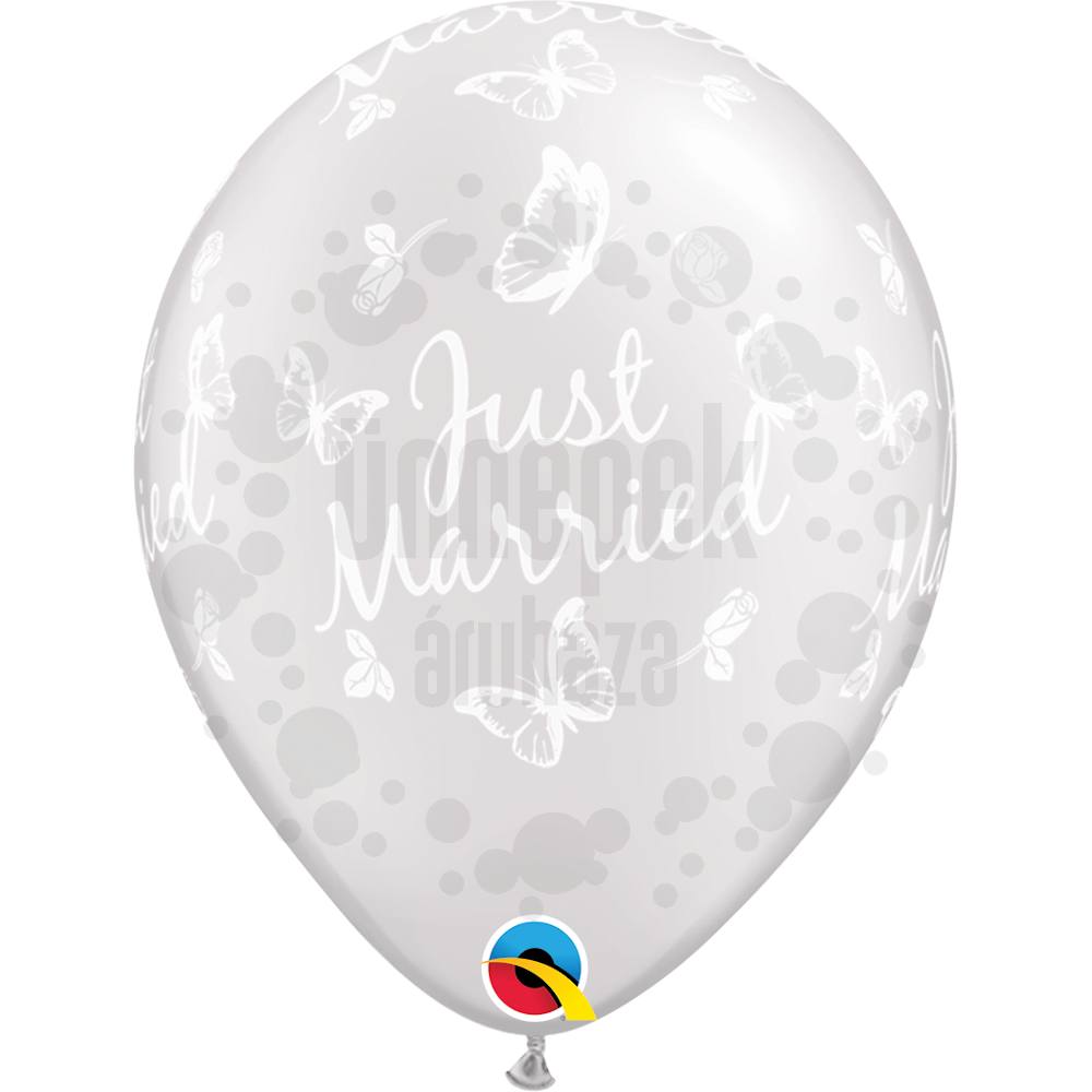11 inch-es Just Married Butterflies Pearl White Esküvői Lufi (25 db/csomag)