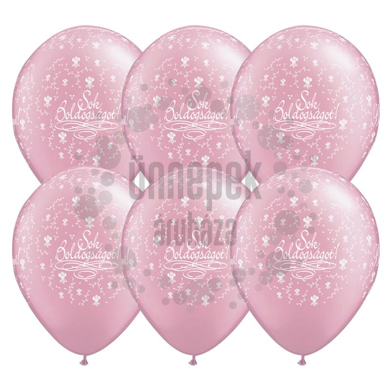11 inch-es Sok Boldogságot Pearl Pink Esküvői Lufi (25 db/csomag)