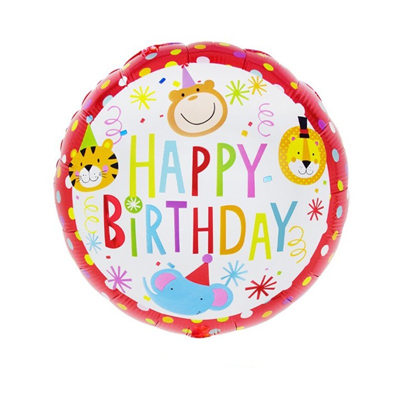 18 inch-es Happy Birthday Cirkuszi Állatok Szülinapi Fólia Lufi