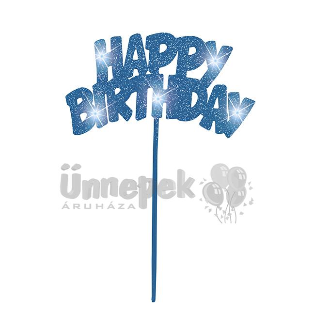 Happy Birthday Feliratú Világító Kék Tortadísz
