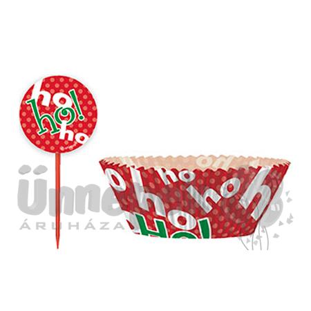 Karácsonyi Ho-Ho-Ho Feliratú Muffin Tartó Forma És Falatka Pálcika - 48 db-os