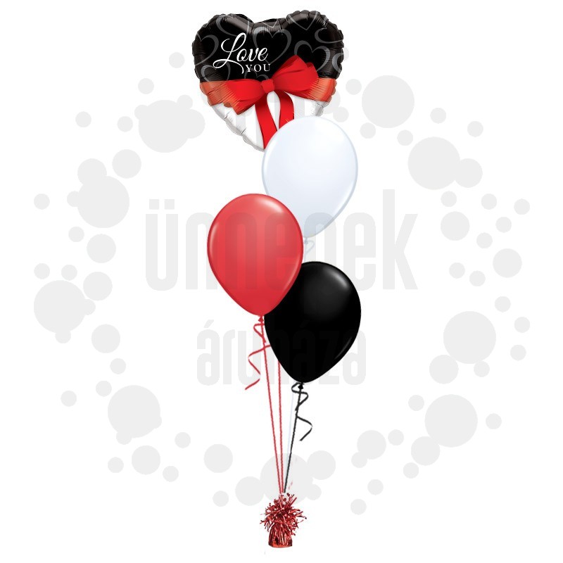 Love You Fekete Fehér Piros Valentin-napi Léggömbcsokor