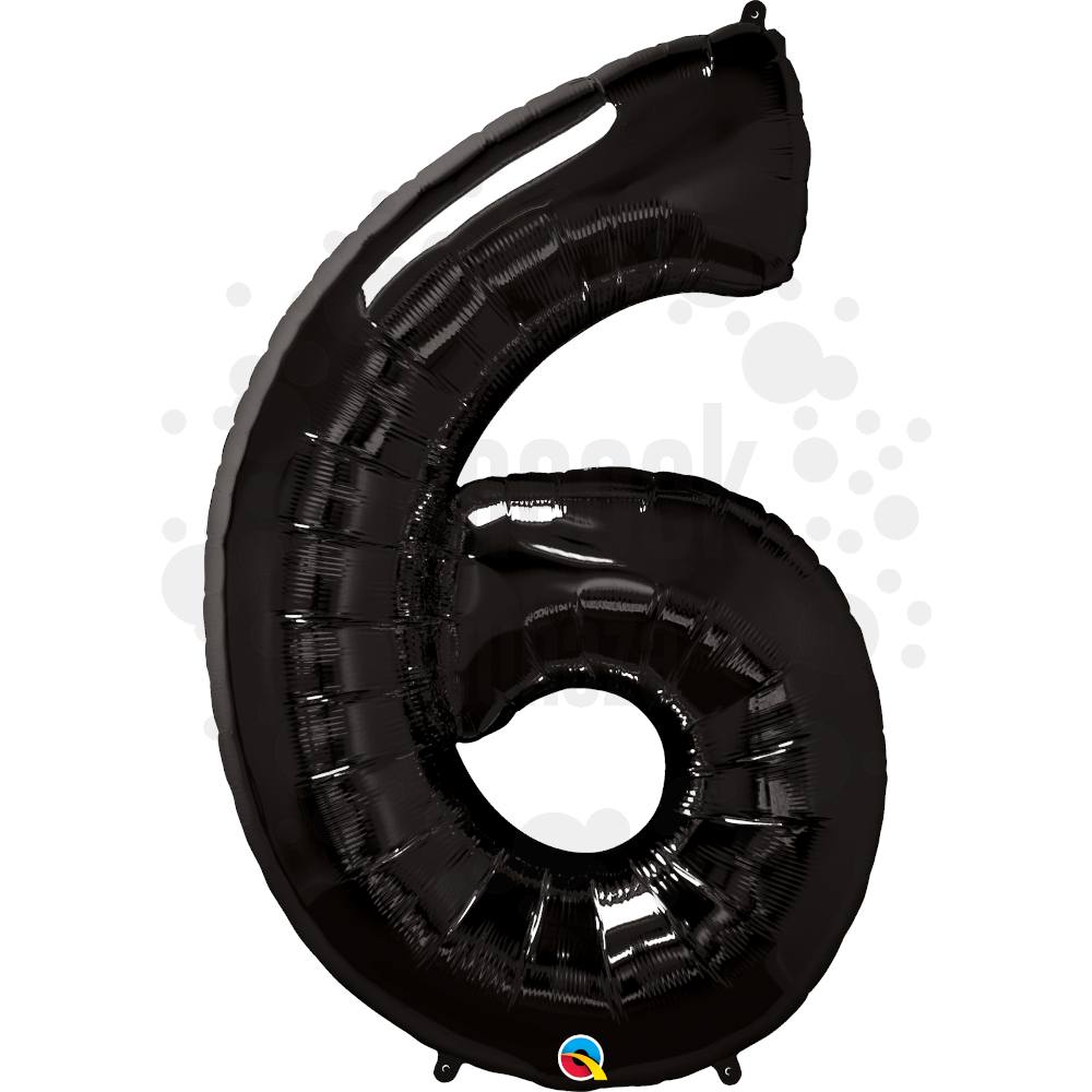 34 inch-es Number 6 Onyx Black - Ónix Fekete Számos Héliumos Fólia Lufi