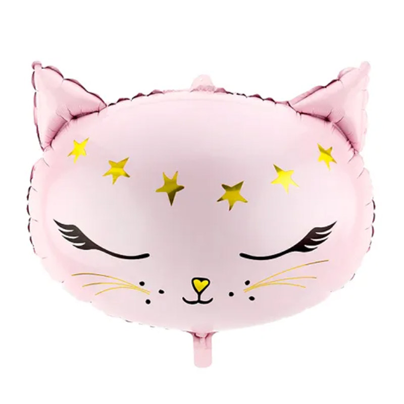 Mosolygós Pink Arany Cica Fej Héliumos Fólia Lufi