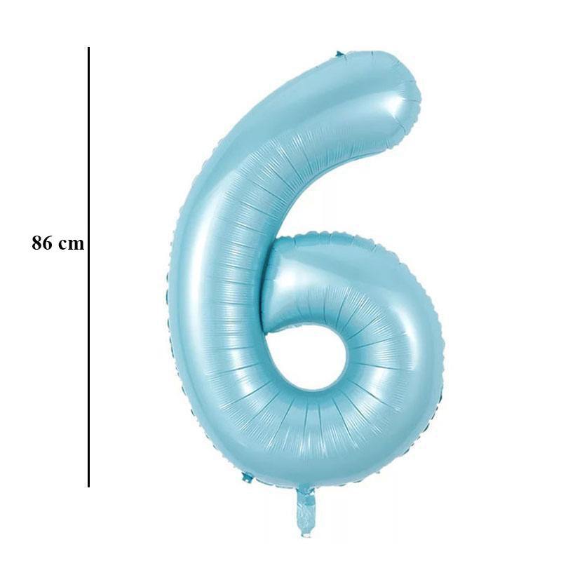 Hatalmas Számos Babakék 6-os Héliumos Lufi, 86 cm