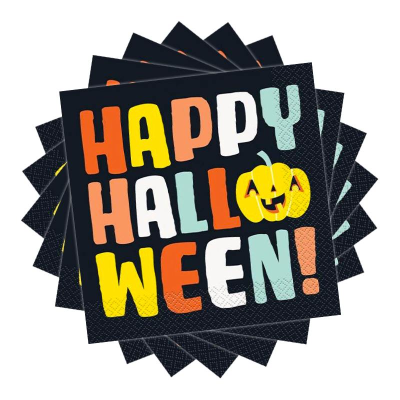Színes Happy Halloween Parti Fekete Szalvéta, 16 db-os