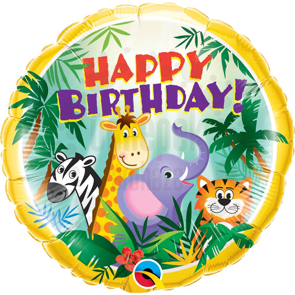 18 inch-es Dzsungel Állatos - Birthday Jungle Friends Szülinapi Héliumos Fólia Lufi