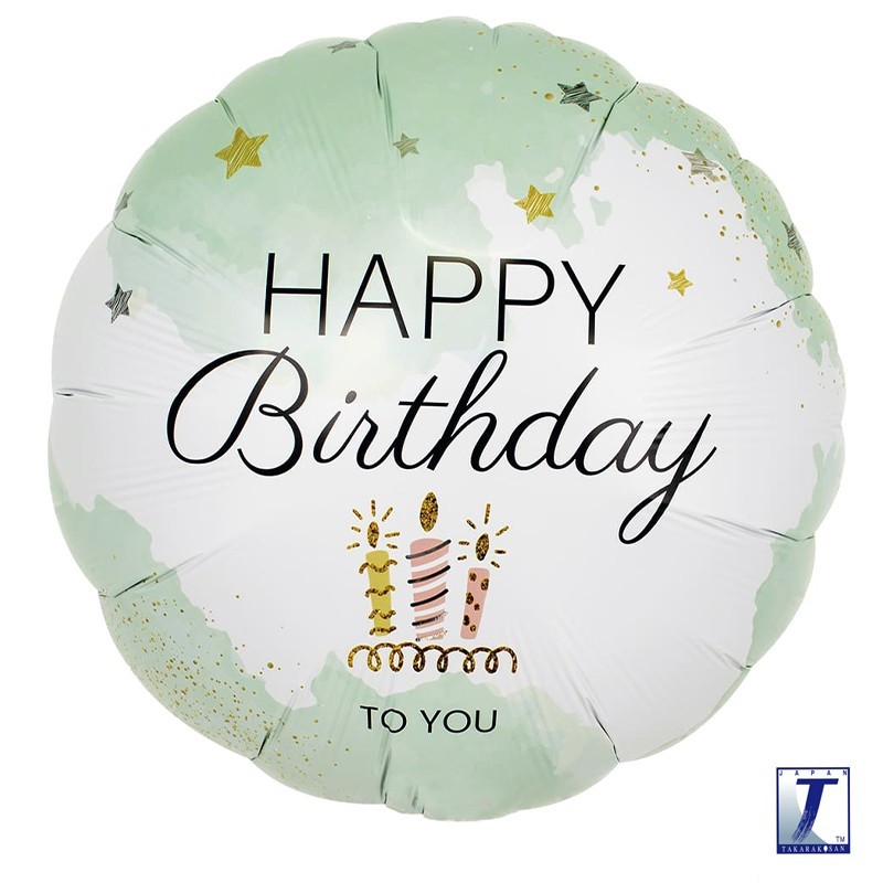 Ibrex 14 inch-es Happy Birthday Zöld Szülinapi Fólia Lufi