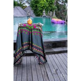 Mexikói motívumos sarong sötétszürke alapon - zöld, pink