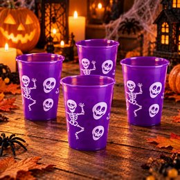 Műanyag Pohár Szett Halloween Mintával - Lila, 4 db-os