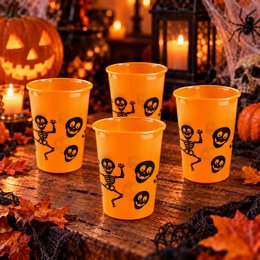 Műanyag Pohár Szett Halloween Mintával - Narancssárga, 4 db-os