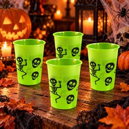 Műanyag Pohár Szett Halloween Mintával - Zöld, 4 db-os