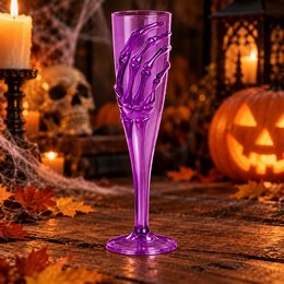 Pezsgőspohár Halloweenra Csontváz Kéz Mintával - Lila