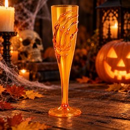 Pezsgőspohár Halloweenra Csontváz Kéz Mintával - Narancssárga