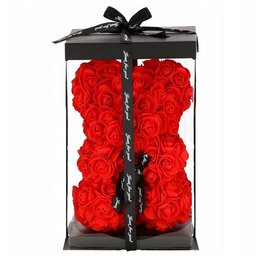 Piros Rózsa Maci Ajándékdobozban, 24 cm-es
