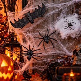 Pókok és Denevér Dekoráció Pókhálóval Halloweenra