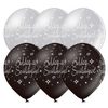 11 inch-es Boldog Szülinapot Silver és Black - Ezüst és Fekete Lufi (6 db/csomag)