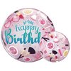22 inch-es Happy Birthday Cosmetics Pink Szülinapi Bubble Lufi