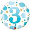 18 inch-es 3-as Számos Pöttyös Kék Age 3 Blue Dots Fólia Lufi