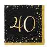 40-es Csillagos Arany Fekete Szülinapi Parti Szalvéta - 33 cm x 33 cm, 16 db-os