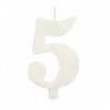 5-ös Csillogó Fehér Szülinapi Számgyertya Tartóval