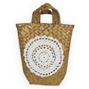 Asyik Natúr Szőtt Levél Táska Mandala Mintával, Mini, Fehér