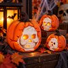 Halálfejes Tök Dekoráció Halloweenre - LED-es, 11 cm-es