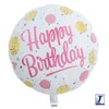Ibrex 14 inch-es Happy Birthday Gold and Pink Dots Szülinapi Fólia Lufi
