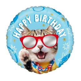 Szemüveges Macska Cool Cat Szülinapi Héliumos Fólia Lufi, 46 cm