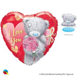 Szerelmes Tatty Teddy - Maci Virággal Héliumos Szív Fólia Lufi, 46 cm