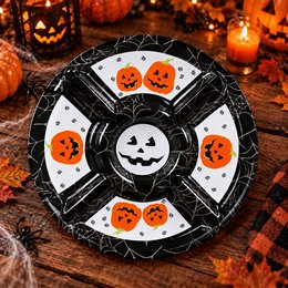 Tök Mintás Osztott Tálca Halloweenra - Fekete, 30 cm