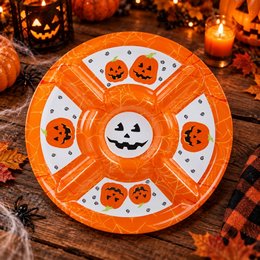 Tök Mintás Osztott Tálca Halloweenra - Narancssárga, 30 cm
